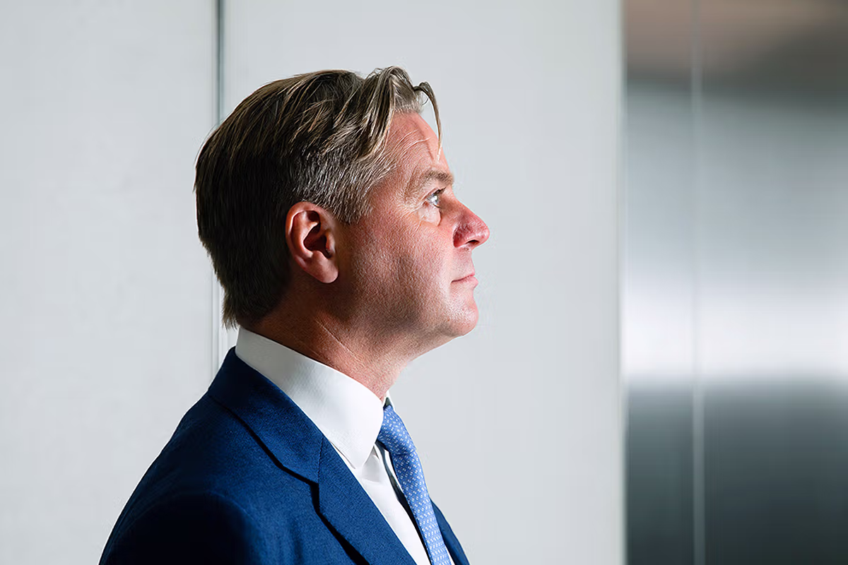 Mark Duckworth portrait inside Schroders Personal Wealth offices at London Wall Place EC2Y 5AU