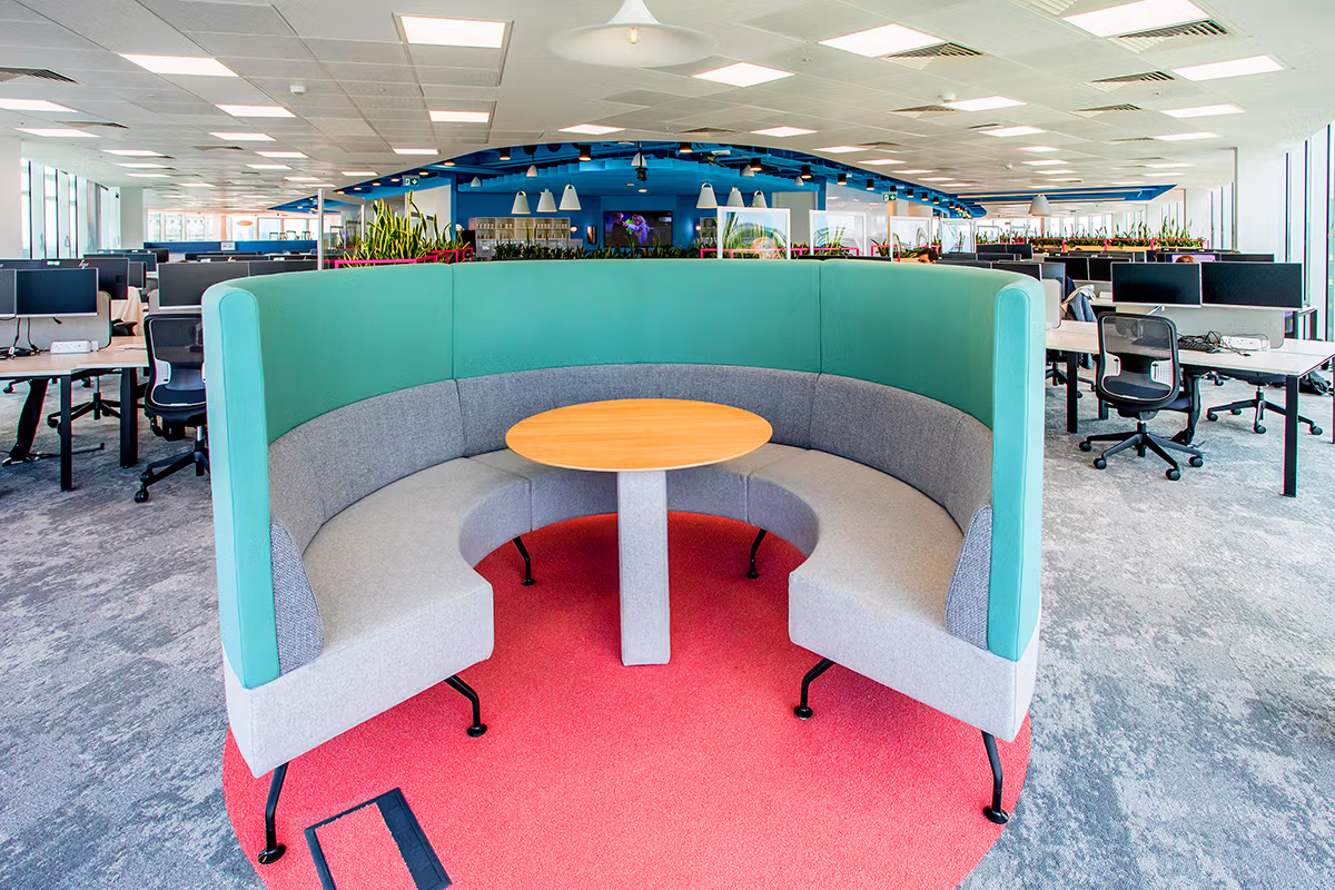 Schroders Personal Wealth office interior at London Wall Place showing branded reception and client-facing workspace