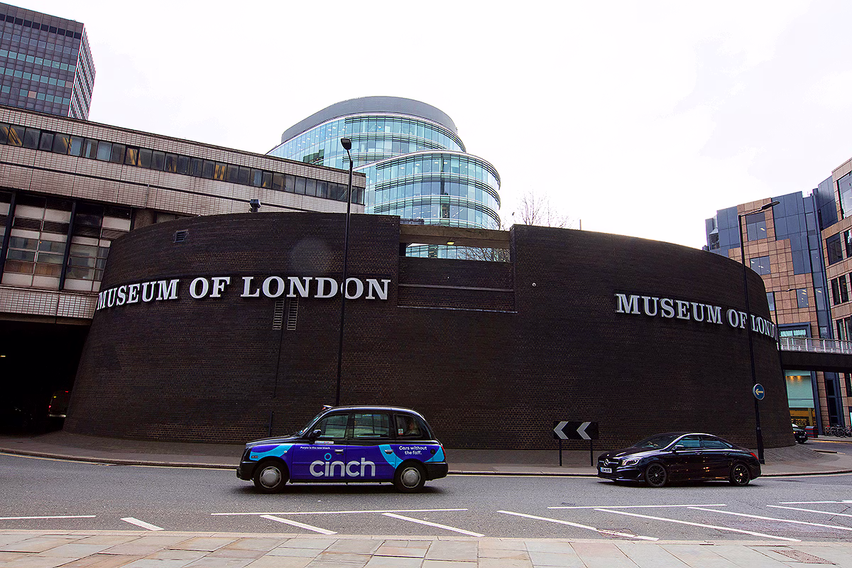 Museum of London exterior on London Wall near One London Wall and Schroders Personal Wealth offices at 1 London Wall Place, London EC2Y 5AU