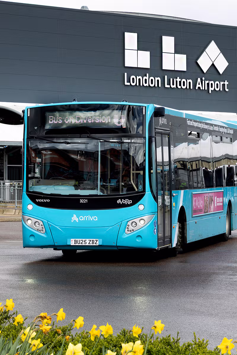 Transport PR photography for Arriva service coverage at London Luton Airport