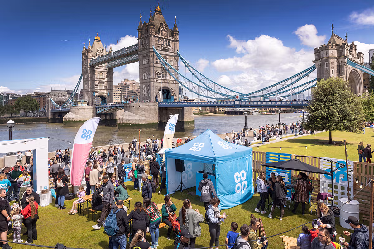 Portrait-led PR photography showing a chef holding festival food during the Co-op Food Festival in London