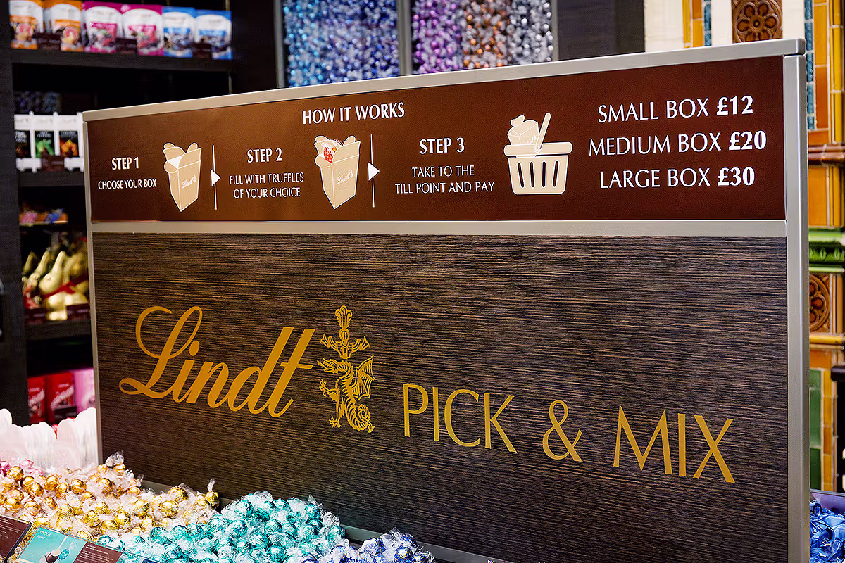 Lindt PR Photographer London image showing Central London retail launch activity near Piccadilly Circus