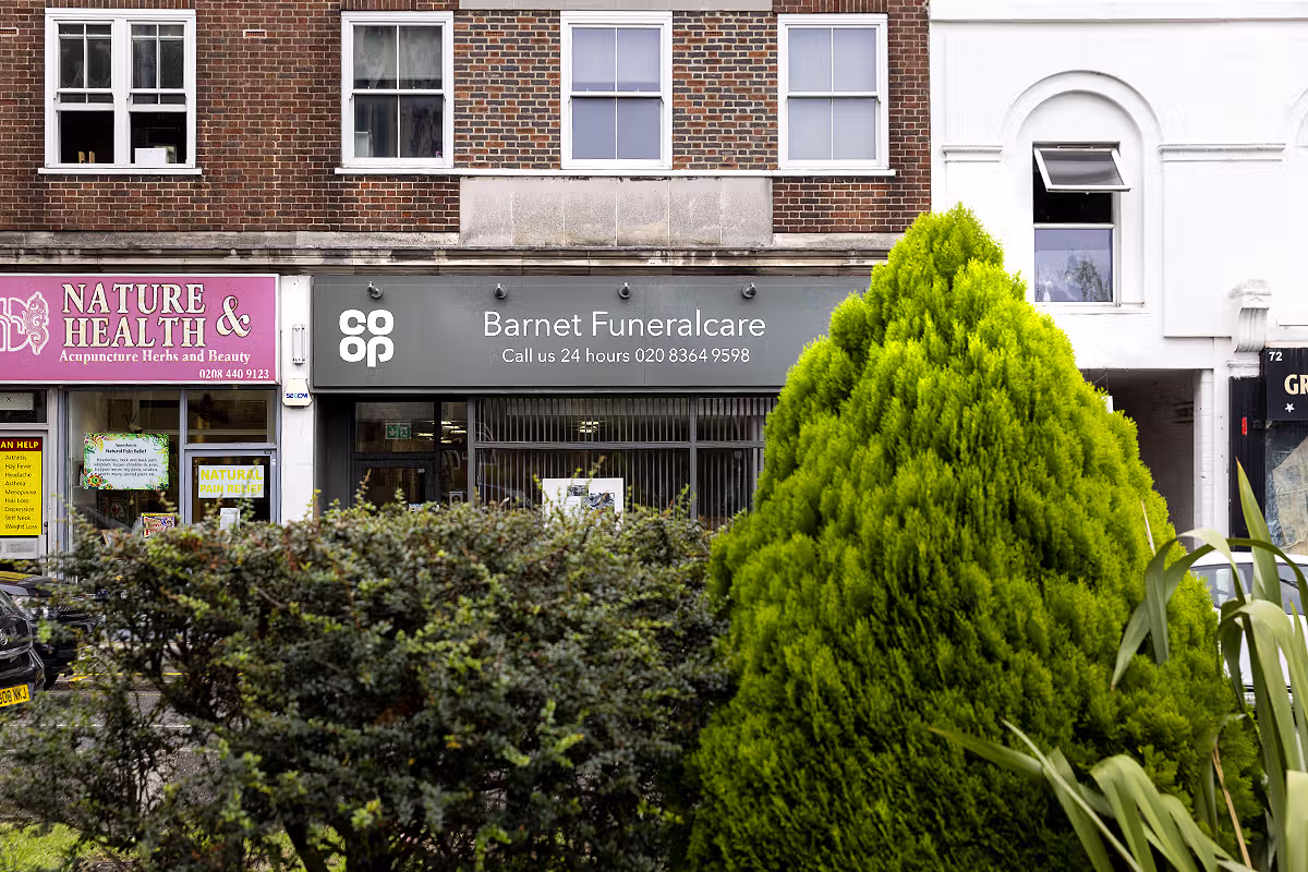 Location photographer in Barnet showing a branch exterior and nearby church in North London